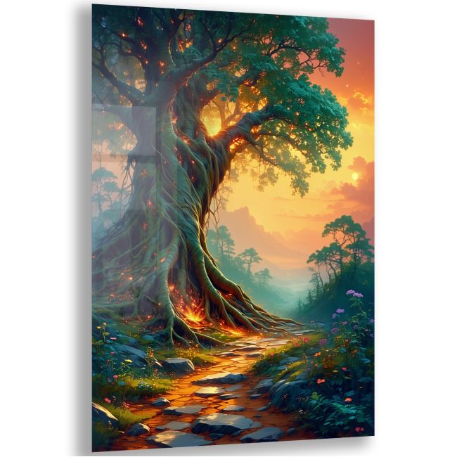 Doğal Bohem Cam Tablo - Dikey Motif 02-500 46x72