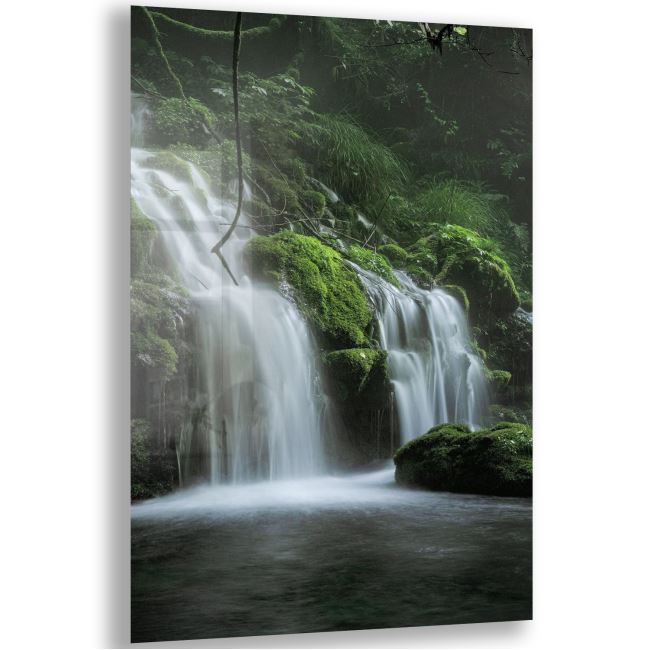 Yeşil Orman Manzaralı Cam Tablo - Dikey Motif 02-001 