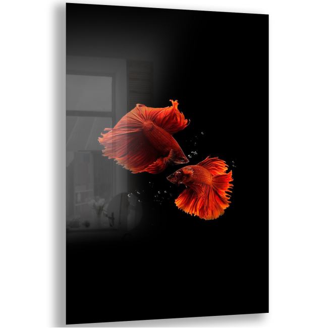 Balık Cam Tablo - Dikey Motif 02-014 