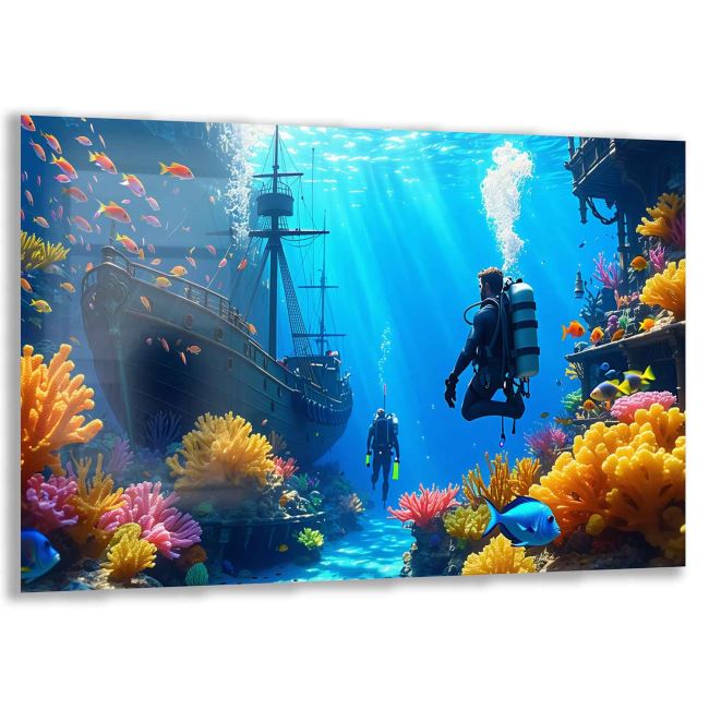 Macera ve Keşif Temalı Çocuk Odası Cam Tablo - Yatay Motif 01-004 