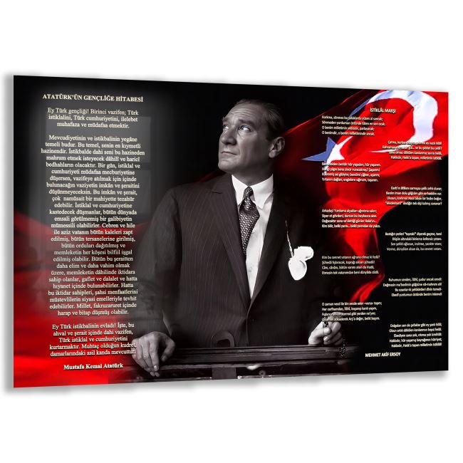 Atatürk Gençliğe Hitabe Cam Tablo - Yatay Motif 01-01 