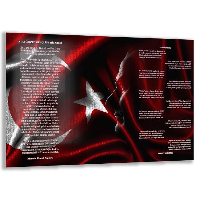 Atatürk Gençliğe Hitabe Cam Tablo - Yatay Motif 01-03 