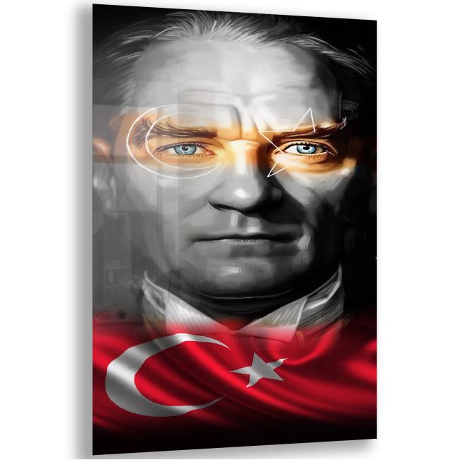 Atatürk Cam Tablo - Yatay Motif 01-006 