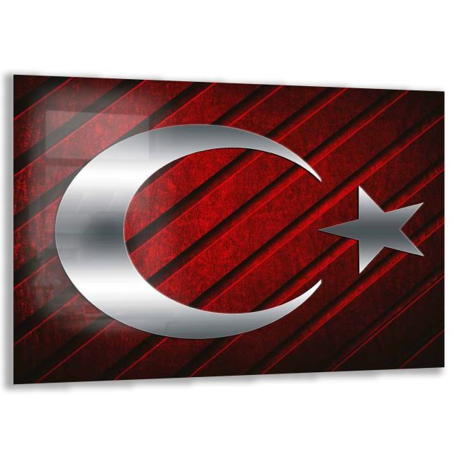 Türk Bayrağı Cam Tablo - Dikey Motif 01-001 