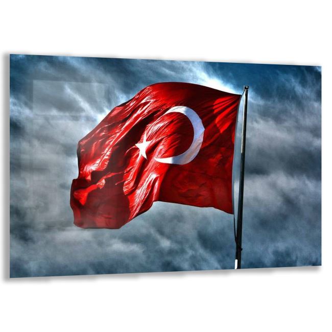 Türk Bayrağı Cam Tablo - Dikey Motif 01-002 