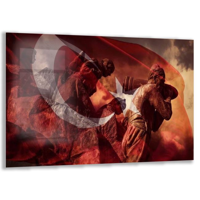Türk Bayrağı Cam Tablo - Dikey Motif 01-006 