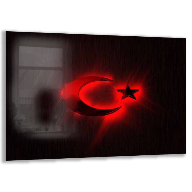 Türk Bayrağı Cam Tablo - Dikey Motif 01-008 