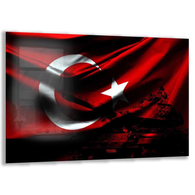 Türk Bayrağı Cam Tablo - Dikey Motif 01-009 