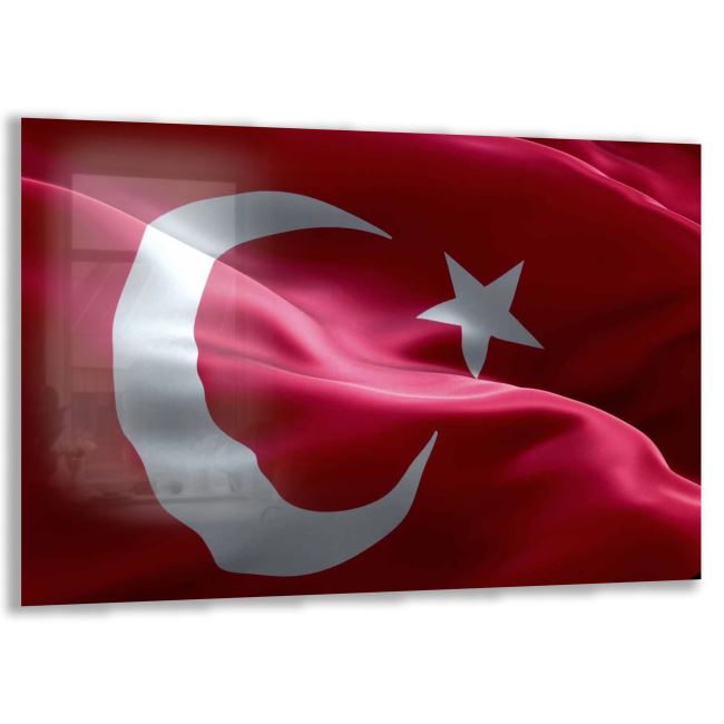 Türk Bayrağı Cam Tablo - Dikey Motif 01-010 