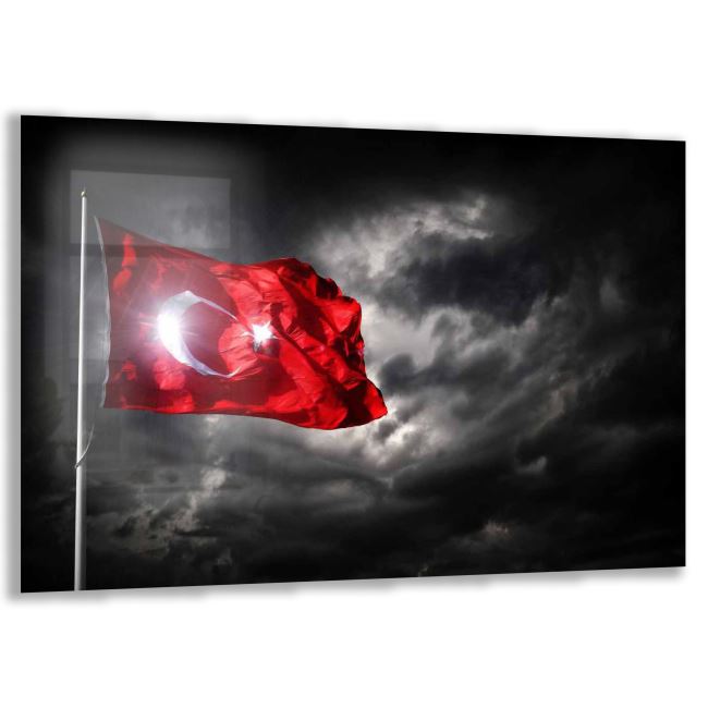Türk Bayrağı Cam Tablo - Dikey Motif 01-011 