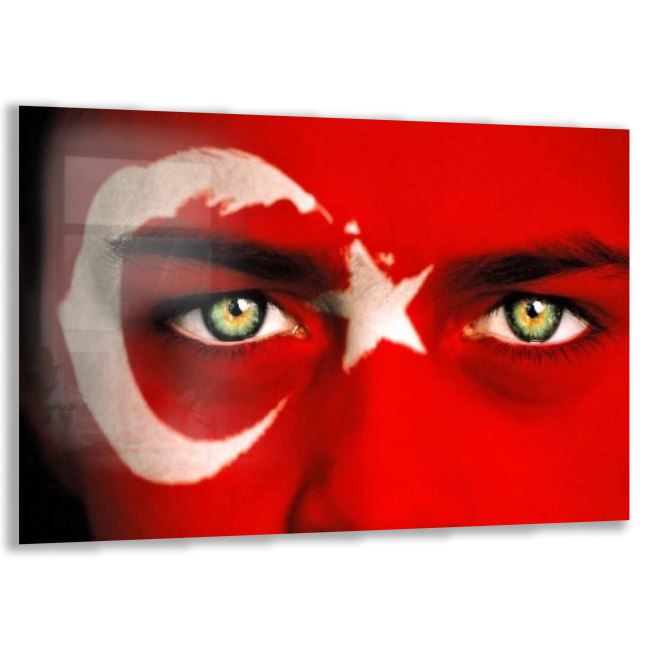 Türk Bayrağı Cam Tablo - Dikey Motif 01-012 