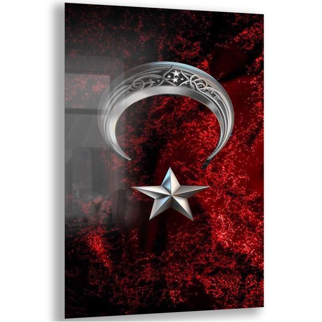 Türk Bayrağı Cam Tablo - Yatay Motif 01-004 