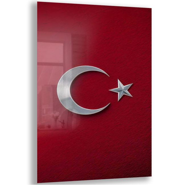 Türk Bayrağı Cam Tablo - Yatay Motif 01-008 
