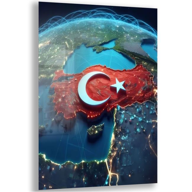 Türk Bayrağı Cam Tablo - Yatay Motif 01-010 