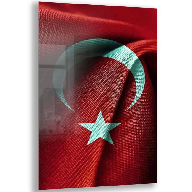 Türk Bayrağı Cam Tablo - Yatay Motif 01-013 