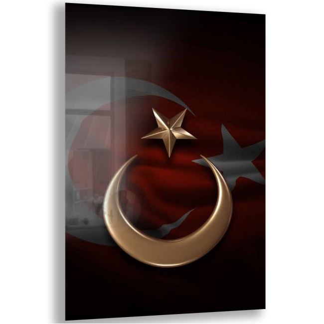 Türk Bayrağı Cam Tablo - Yatay Motif 01-017 