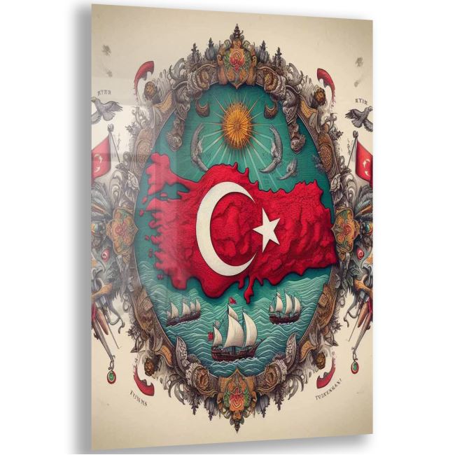 Türk Bayrağı Cam Tablo - Yatay Motif 01-018 