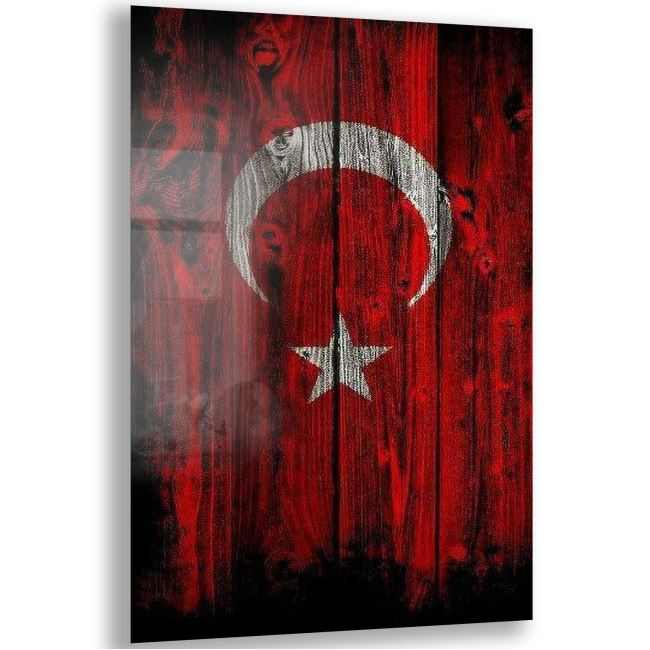 Türk Bayrağı Cam Tablo - Yatay Motif 01-020 