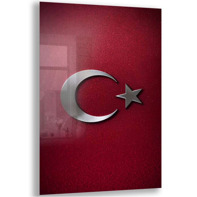 Türk Bayrağı Cam Tablo - Yatay Motif 01-023 