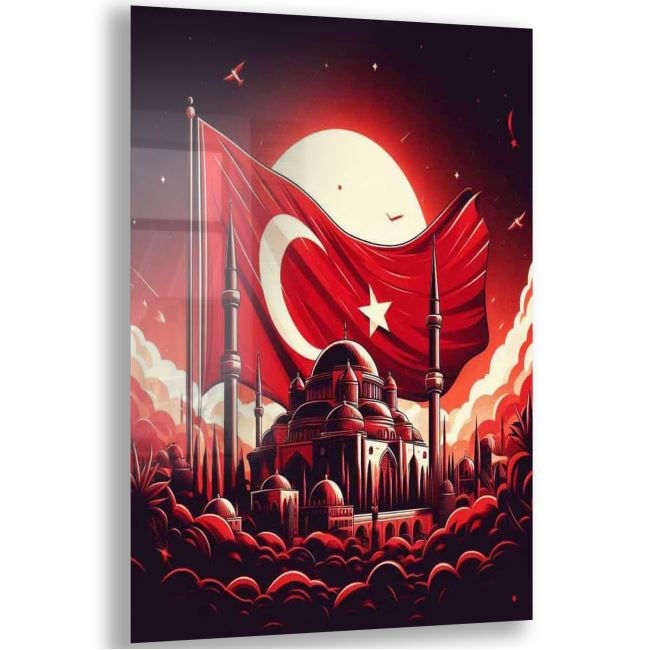 Türk Bayrağı Cam Tablo - Yatay Motif 01-025 