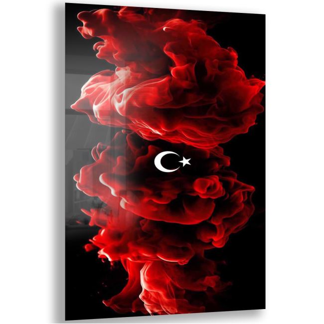 Türk Bayrağı Cam Tablo - Yatay Motif 01-026 