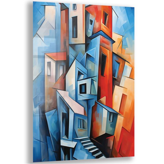 Sanatsal Cam Tablo - Kübizm - Dikey Motif 02-001 