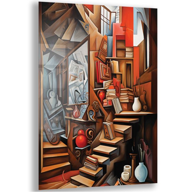 Sanatsal Cam Tablo - Kübizm - Dikey Motif 02-004 