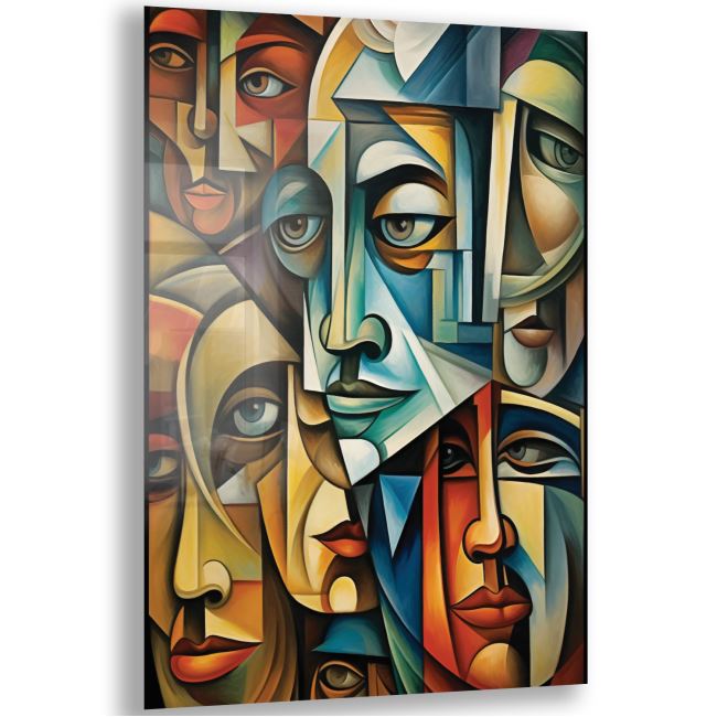 Sanatsal Cam Tablo - Kübizm - Dikey Motif 02-005 