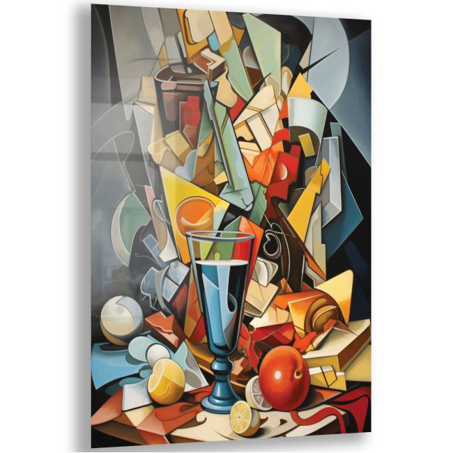 Sanatsal Cam Tablo - Kübizm - Dikey Motif 02-007 