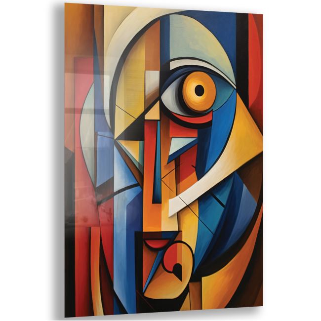 Sanatsal Cam Tablo - Kübizm - Dikey Motif 02-008 