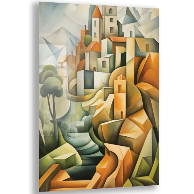 Sanatsal Cam Tablo - Kübizm - Dikey Motif 02-017 