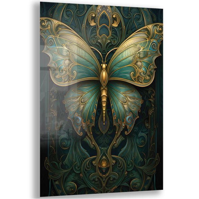 Sanatsal Cam Tablo - Art Nouveau - Dikey Motif 08-003 