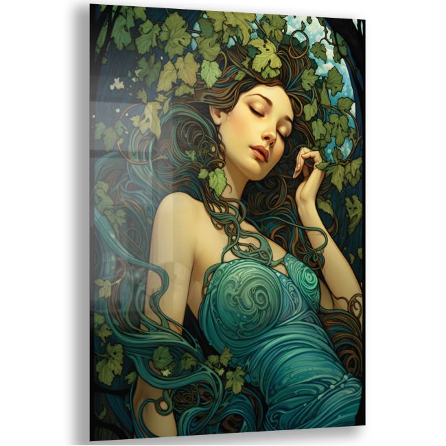 Sanatsal Cam Tablo - Art Nouveau - Dikey Motif 08-004 