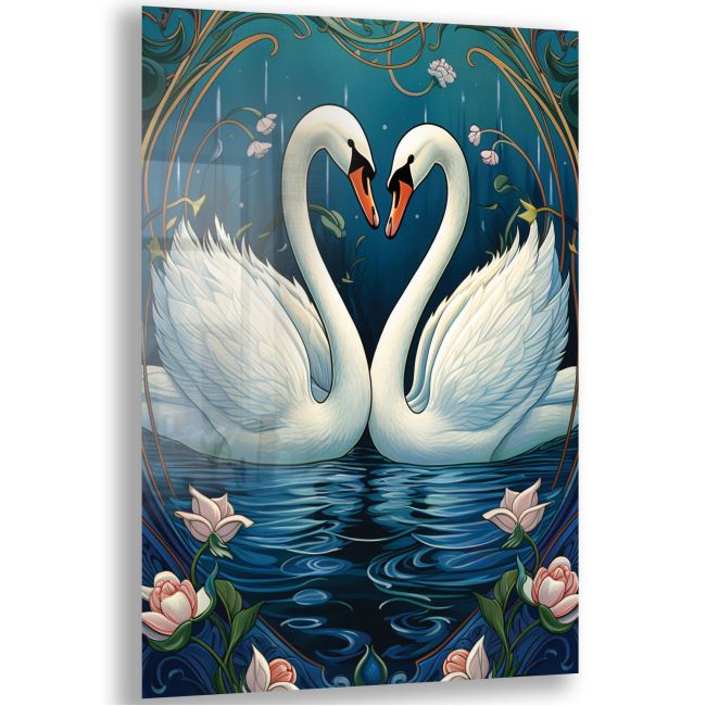 Sanatsal Cam Tablo - Art Nouveau - Dikey Motif 08-008 