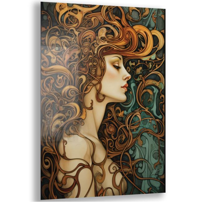 Sanatsal Cam Tablo - Art Nouveau - Dikey Motif 08-010 