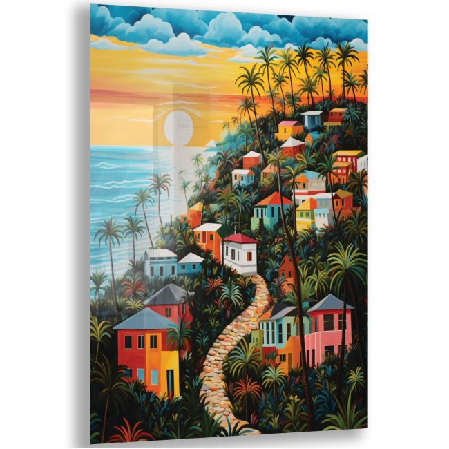 Sanatsal Cam Tablo - Naif Sanat - Dikey Motif 13-017 