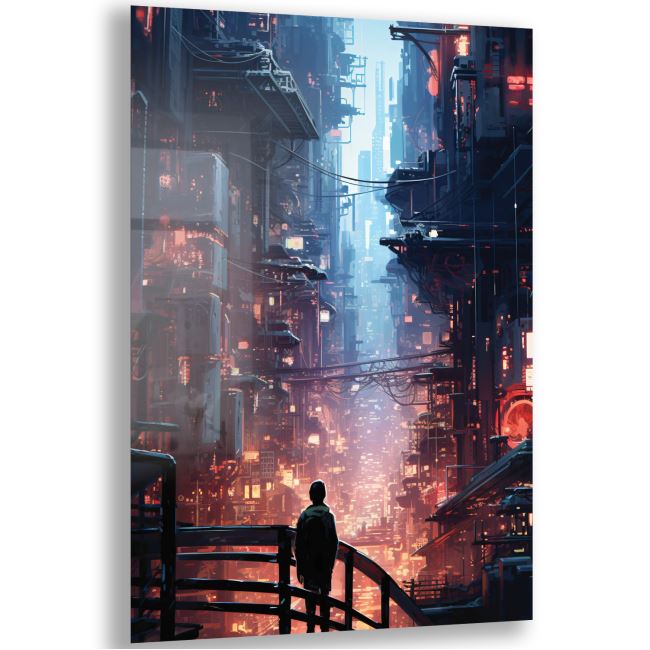 Sanatsal Cam Tablo - Cyberpunk Sanatı - Dikey Motif 20-003 