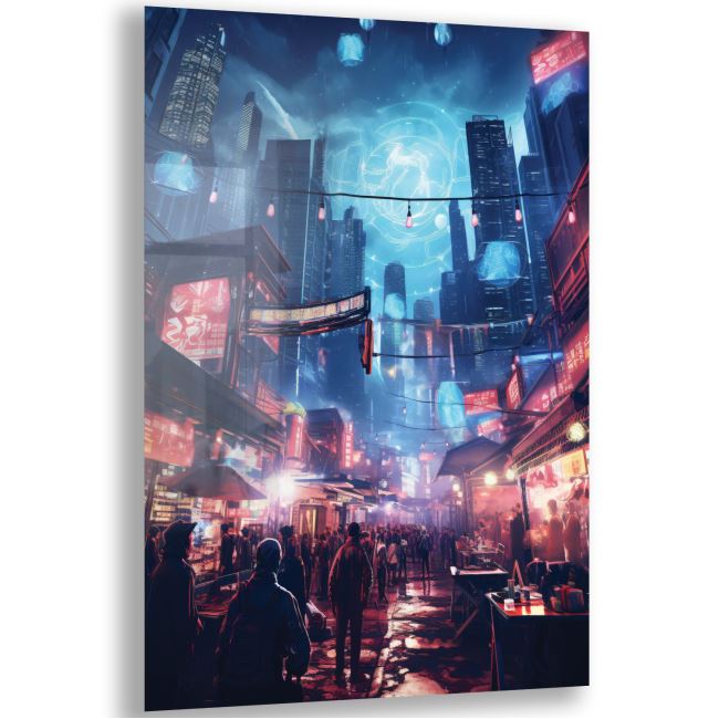 Sanatsal Cam Tablo - Cyberpunk Sanatı - Dikey Motif 20-006 
