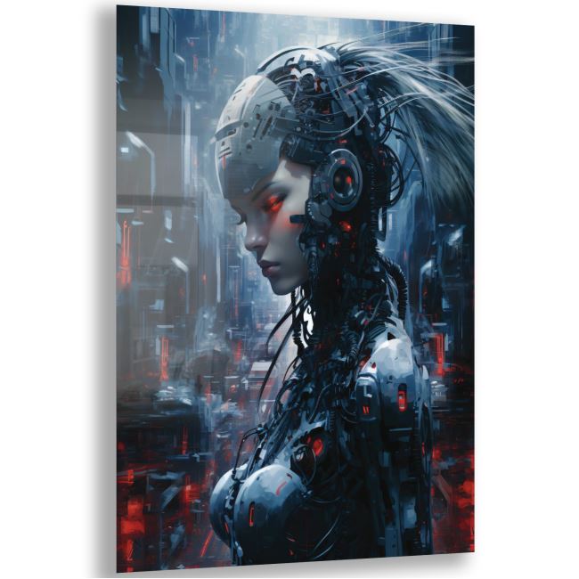 Sanatsal Cam Tablo - Cyberpunk Sanatı - Dikey Motif 20-007 