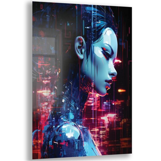 Sanatsal Cam Tablo - Cyberpunk Sanatı - Dikey Motif 20-019 