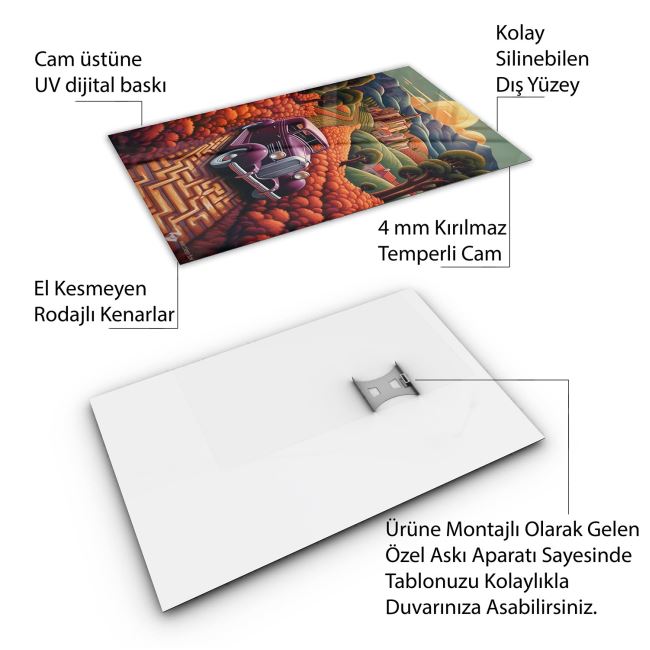 Vintage Cam Tablo - Türkiye Manzaraları - Dikey Motif 01-004 30 x 45