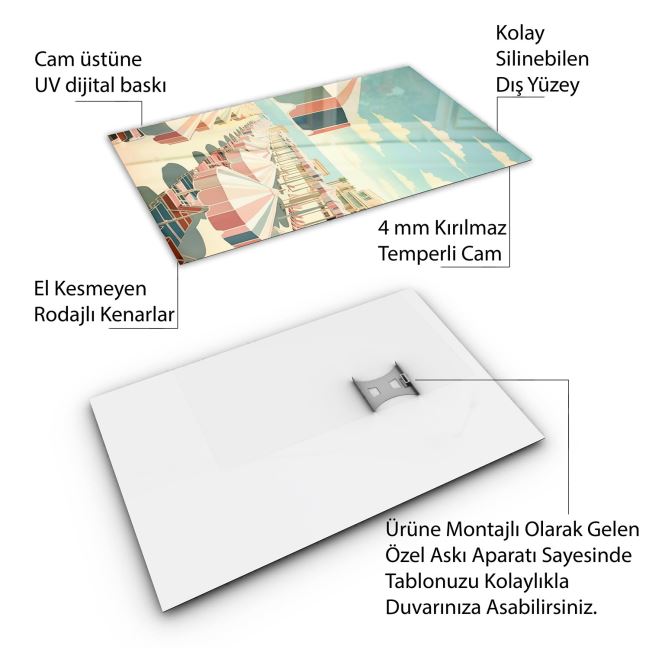 Vintage Cam Tablo - Türkiye Manzaraları - Dikey Motif 01-048 90 x 140