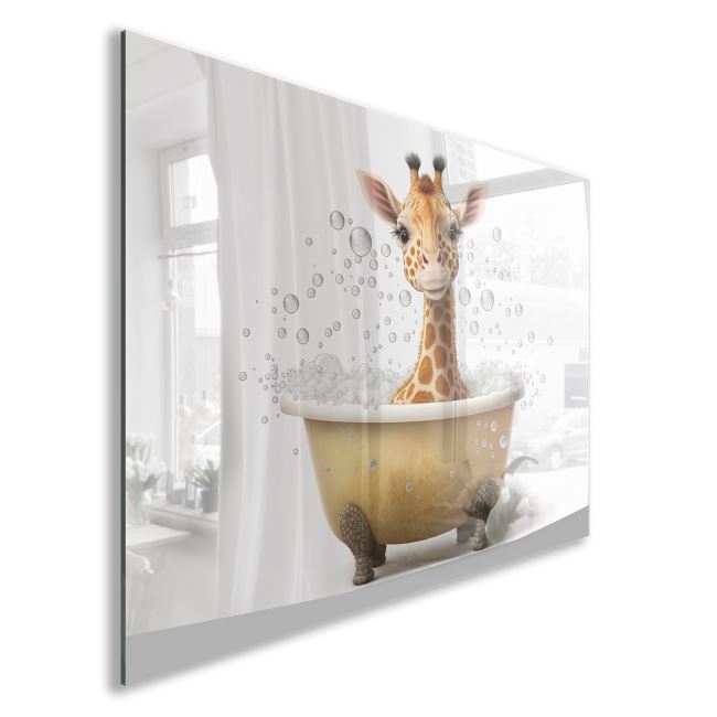 Hayvan Cam Tablo - Sevimli Dostlar Banyoda - Yatay Motif 02-005 