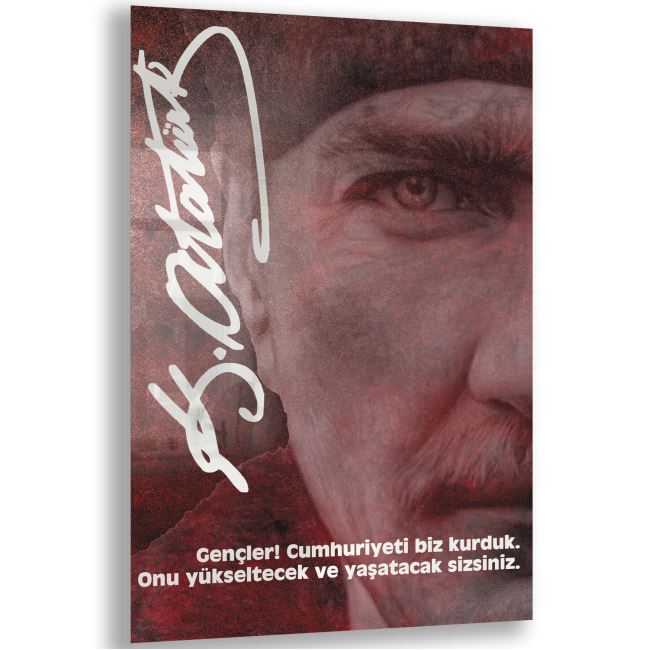 Atatürk Sözleri 2 Cam Tablo - Dikey Motif 02-004 