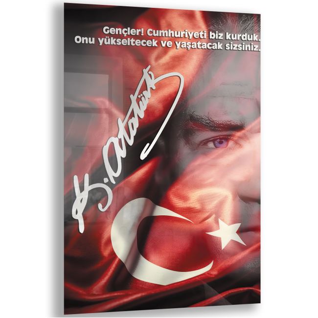 Atatürk Sözleri 3 Cam Tablo - Dikey Motif 02-004 