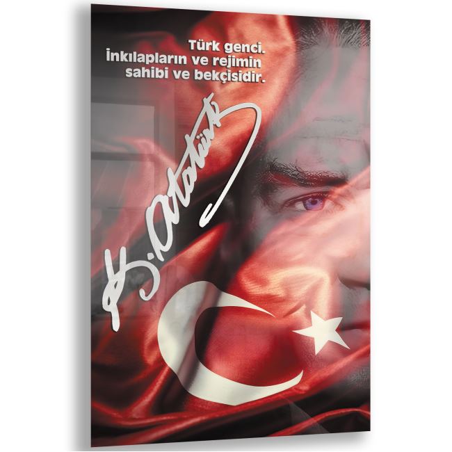 Atatürk Sözleri 3 Cam Tablo - Dikey Motif 02-005 