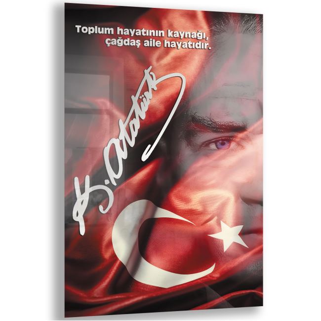 Atatürk Sözleri 3 Cam Tablo - Dikey Motif 02-008 