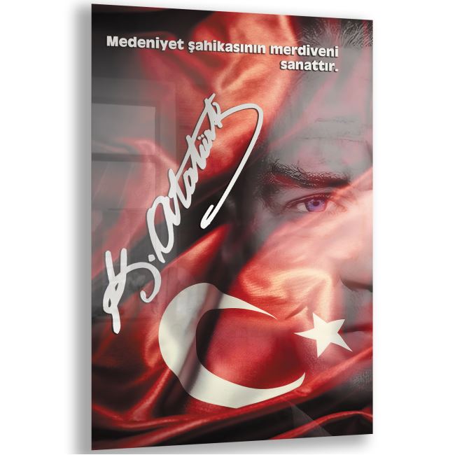 Atatürk Sözleri 3 Cam Tablo - Dikey Motif 02-009 