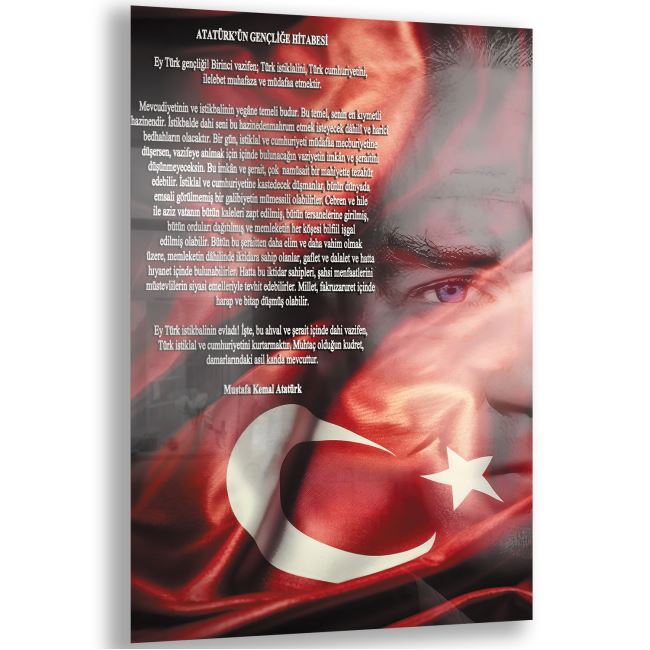 Atatürk Sözleri 3 Cam Tablo - Dikey Motif 02-012 