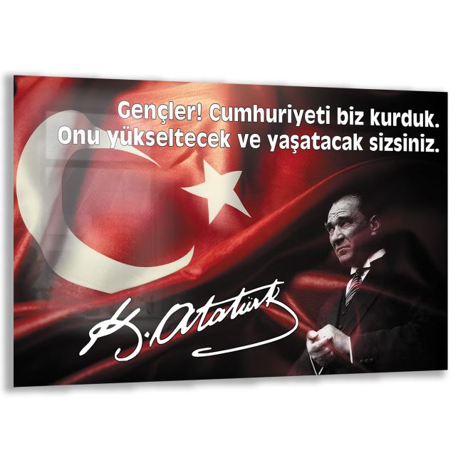 Atatürk Sözleri 4 Cam Tablo - Yatay Motif 01-003 